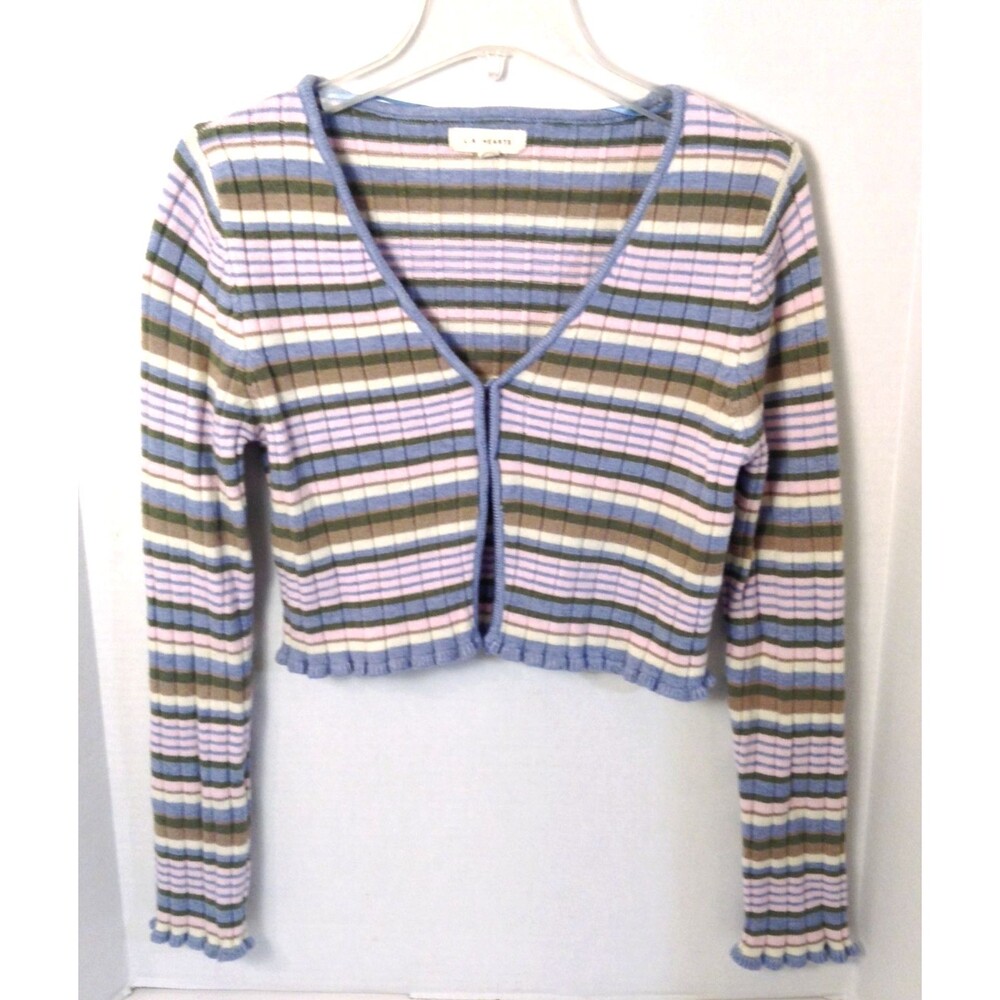 Y2K Cardigan Sweater Wn M Rainbow Striped Crop Soft Girl Babydoll Coquette Boho